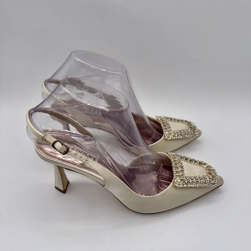 Badgley Mischka Enida Rhinestone Slingback Heels Women's Size 6‎ Champagne Satin